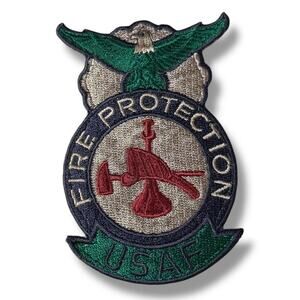 USAF Fire Protection Unit Patch Blue Green Red Iron On Sew Embroidered